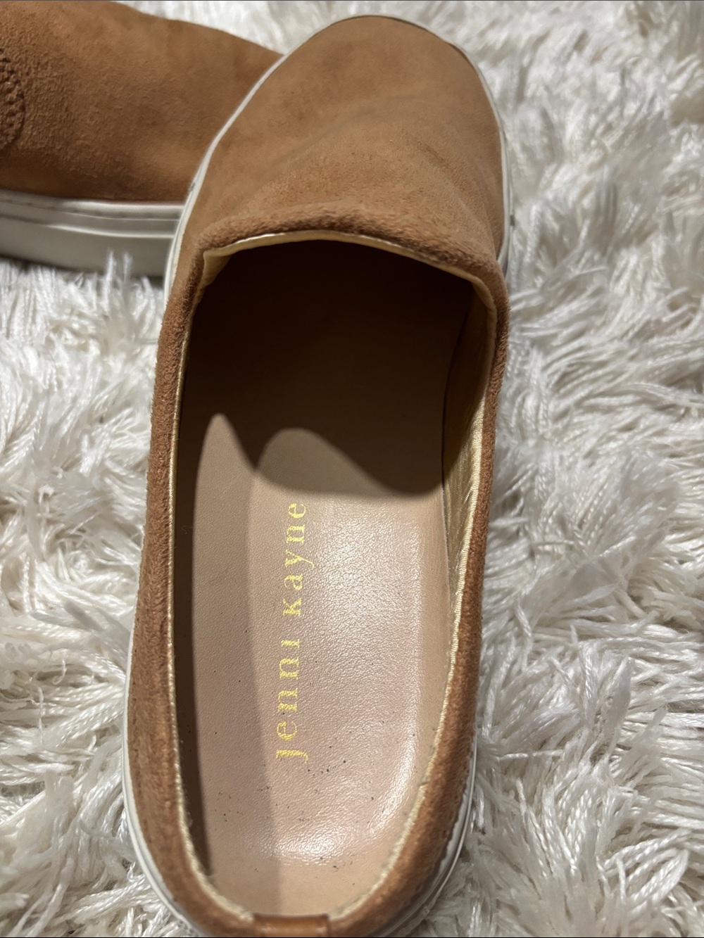 Jenni Kayne Tan Suede Mules with White Trim